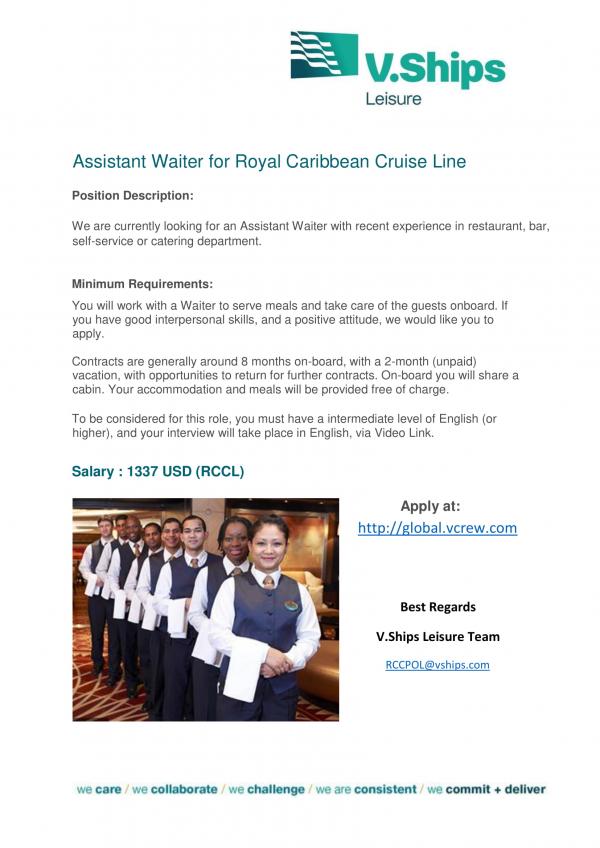 Assistant Waiter for Royal Caribbean Cruise Line 1