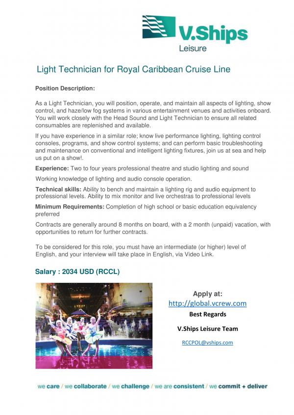 Light Technician for Royal Caribbean Cruise Line 1