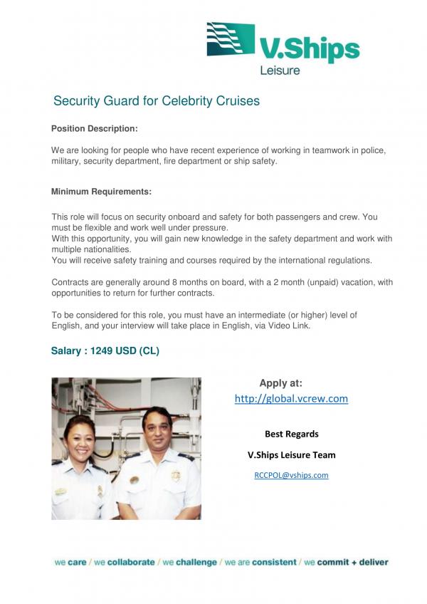 Security Guard for Celebrity Cruises 1